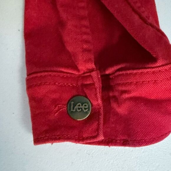 Lee Denim Jacket Womens L Red Classic Button Up Vintage Cottagecore Grunge - Picture 9 of 11